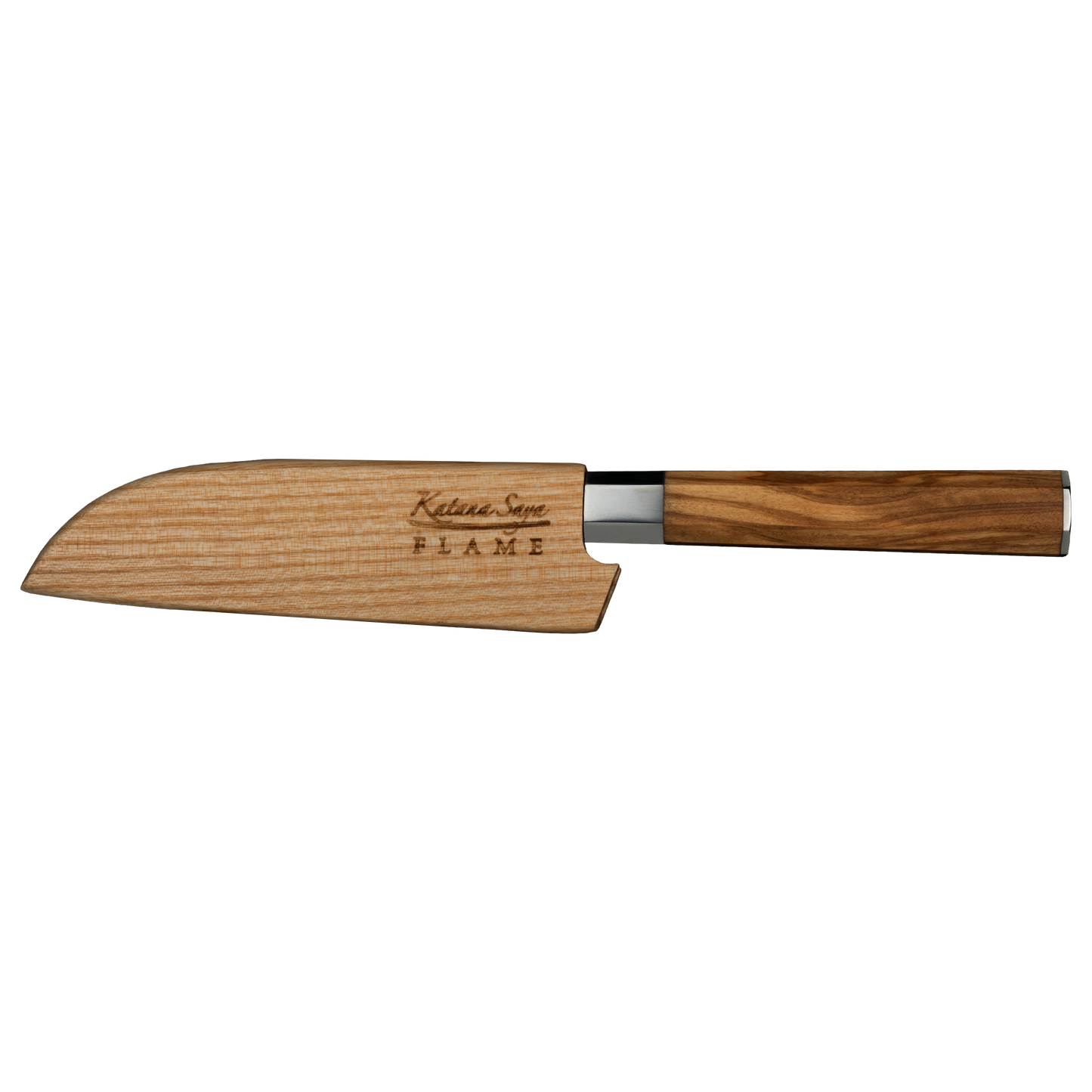 Katana Saya Flame 12cm Santoku Knife Olive Wood