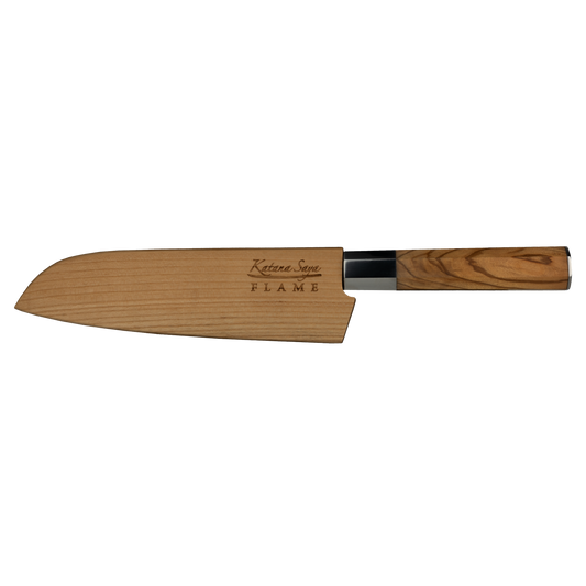 Katana Saya Flame 18cm Santoku Knife Olive Wood