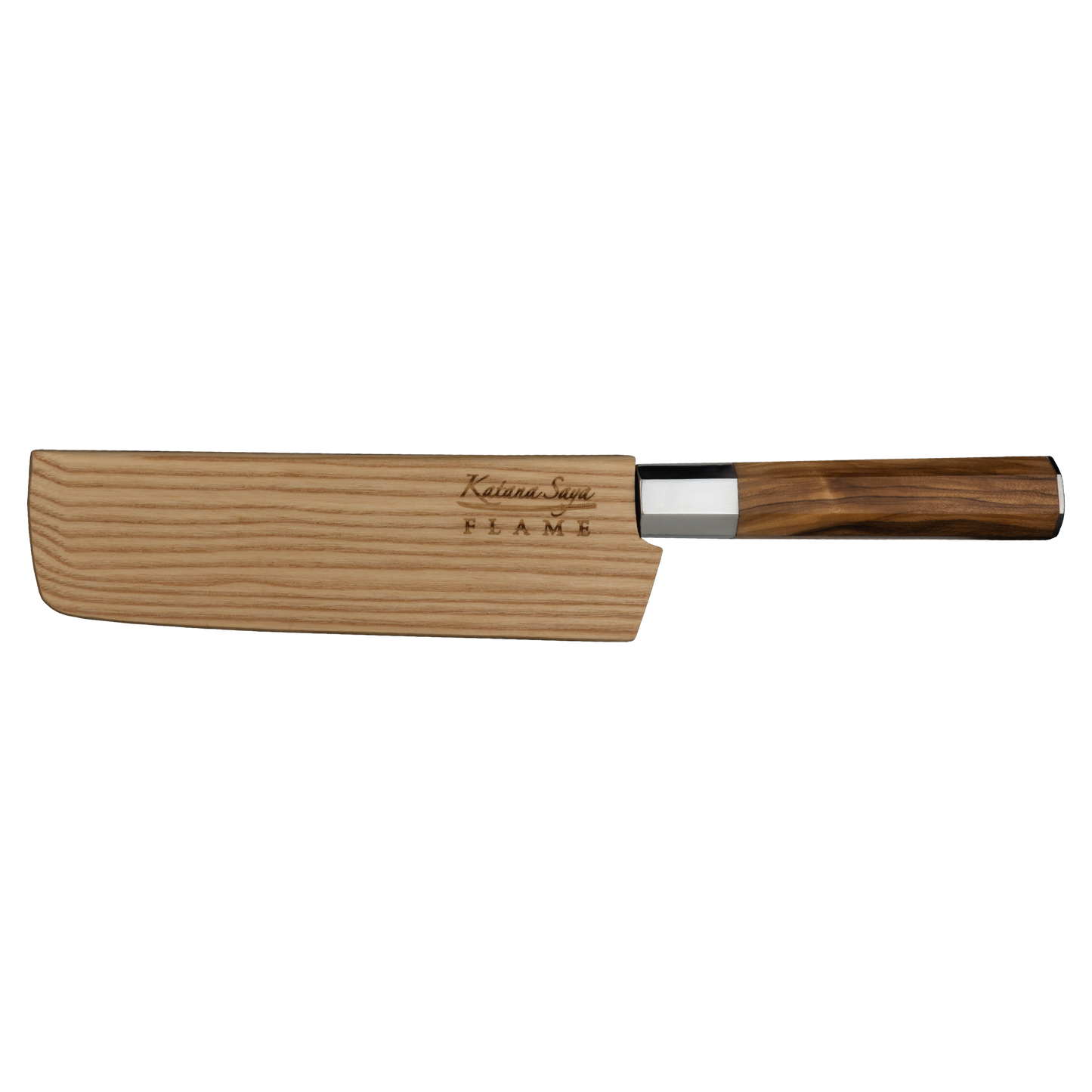 Katana Saya Flame 18cm Nakiri Knife Olive Wood