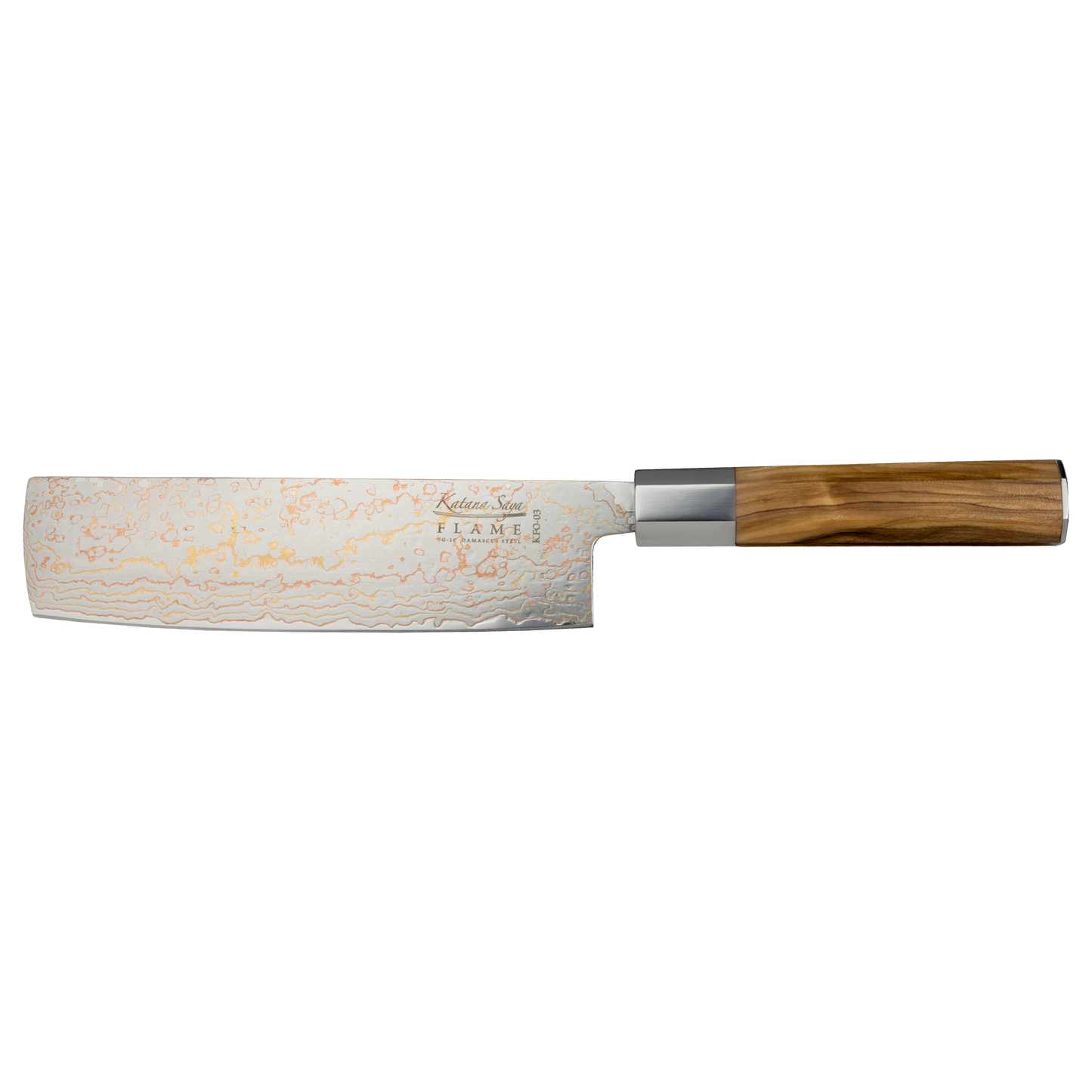 Katana Saya Flame 18cm Nakiri Knife Olive Wood