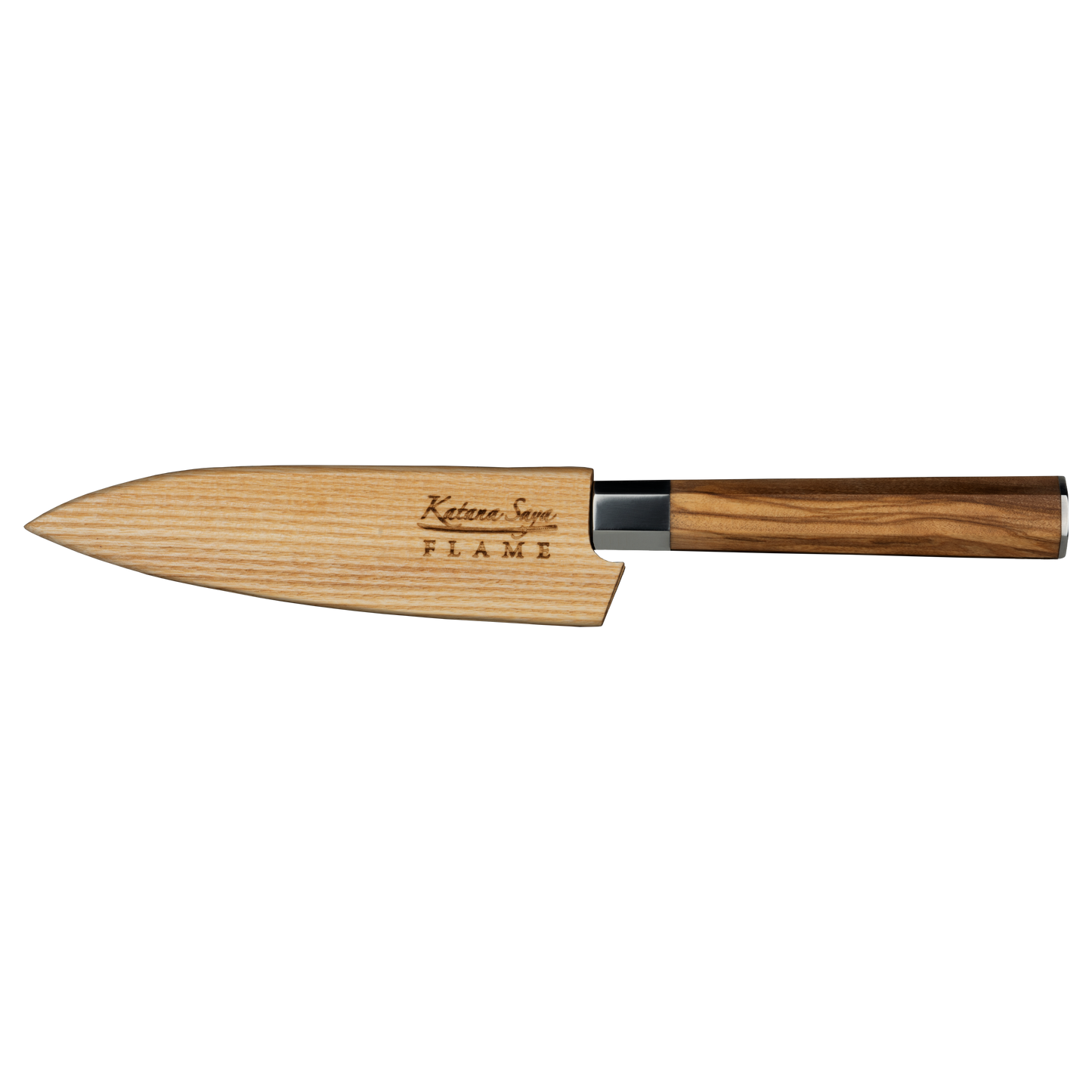 Katana Saya Flame 12cm Utility Knife Olive Wood