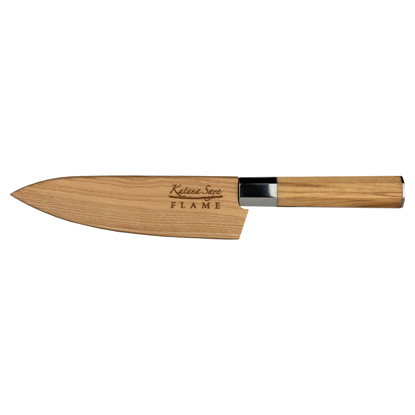 Katana Saya Flame 15cm Chef's Knife Olive Wood