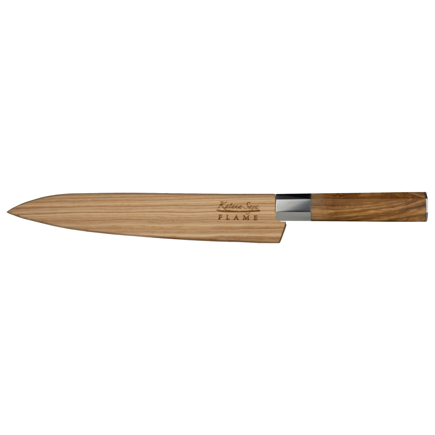 Katana Saya Flame 20cm Carving Knife Olive Wood