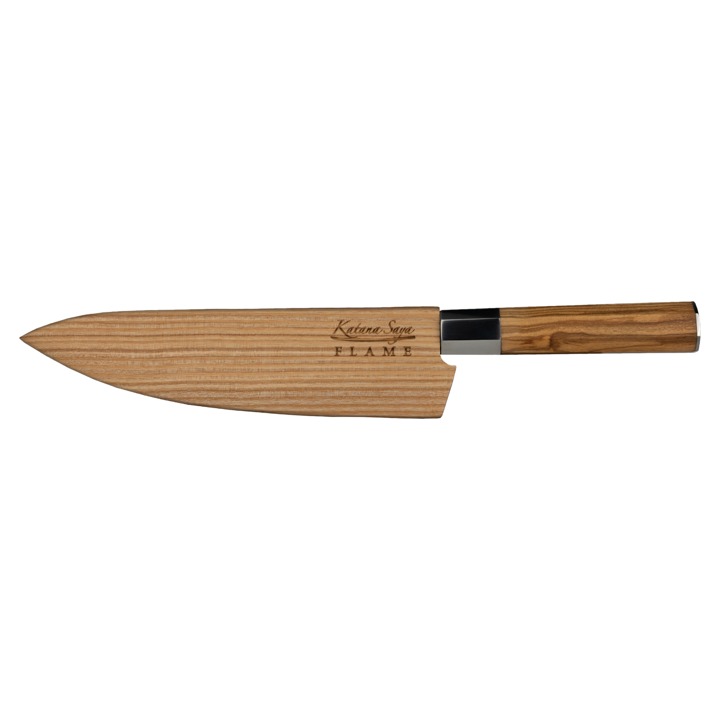 Katana Saya Flame Chef's Knife 20cm Olive Wood