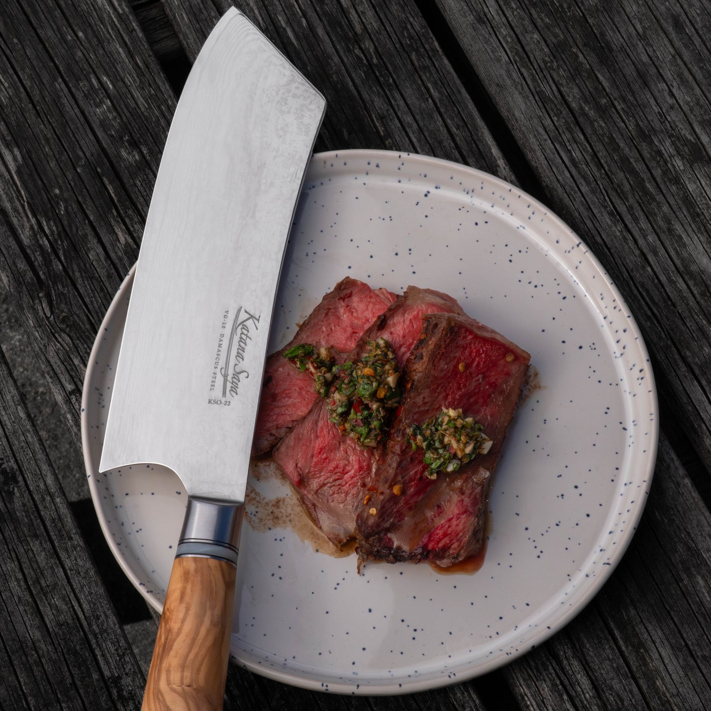 Katana Saya Olive Wood BBQ Cook's Knife 21cm
