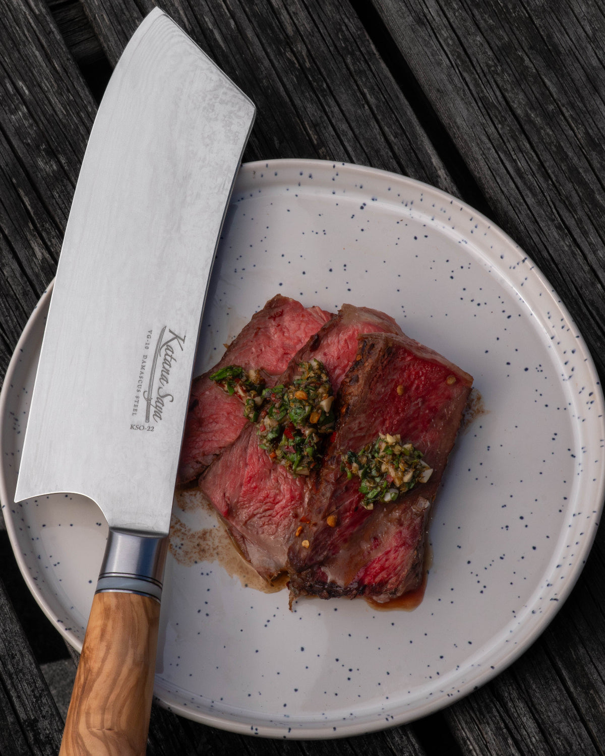 Katana Saya Olive Wood BBQ Knife 21cm