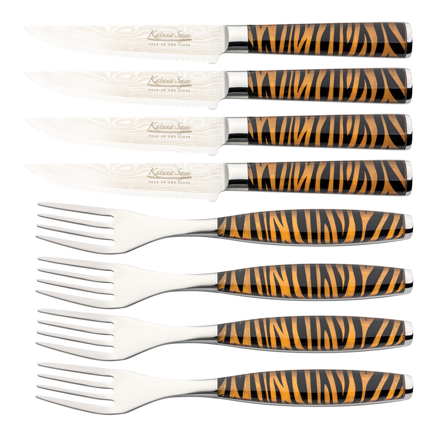 Katana Saya Tiger 8 Pce Steak Knife & Fork Set