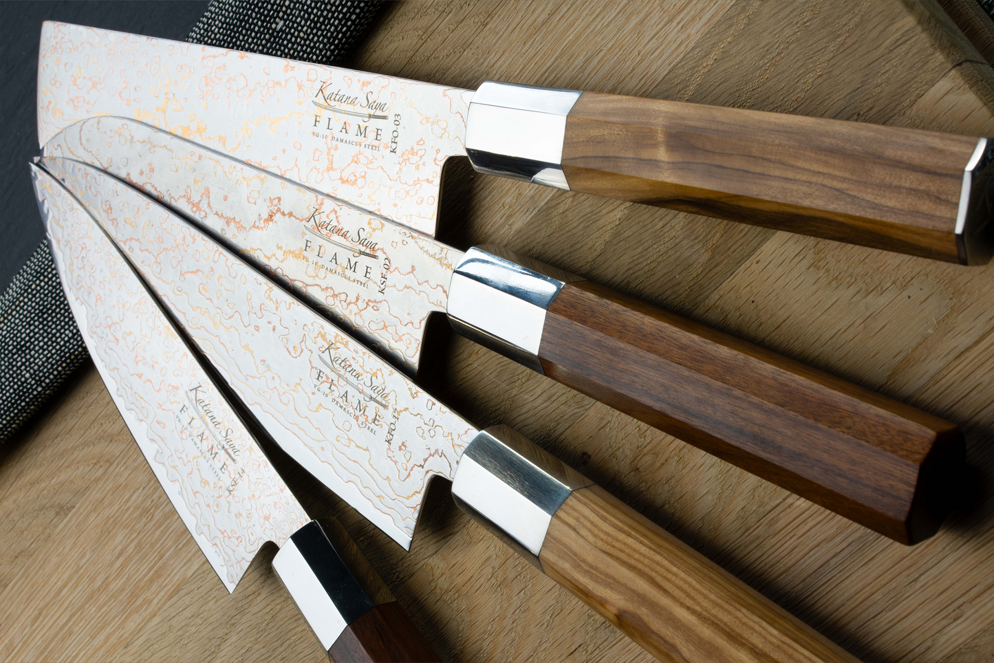 Katana Saya Flame Bread Knife 20cm Olive Wood