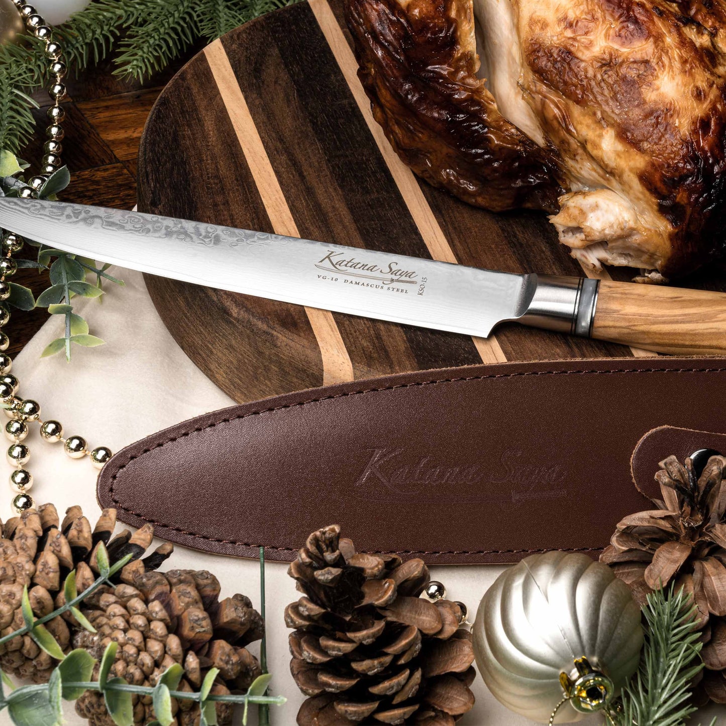 Katana Saya Olive Wood 8 Pce Steak Knife & Fork Set