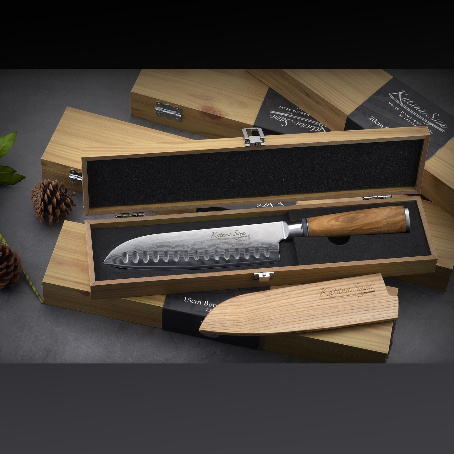 Katana Saya Olive Wood 12cm Santoku Knife