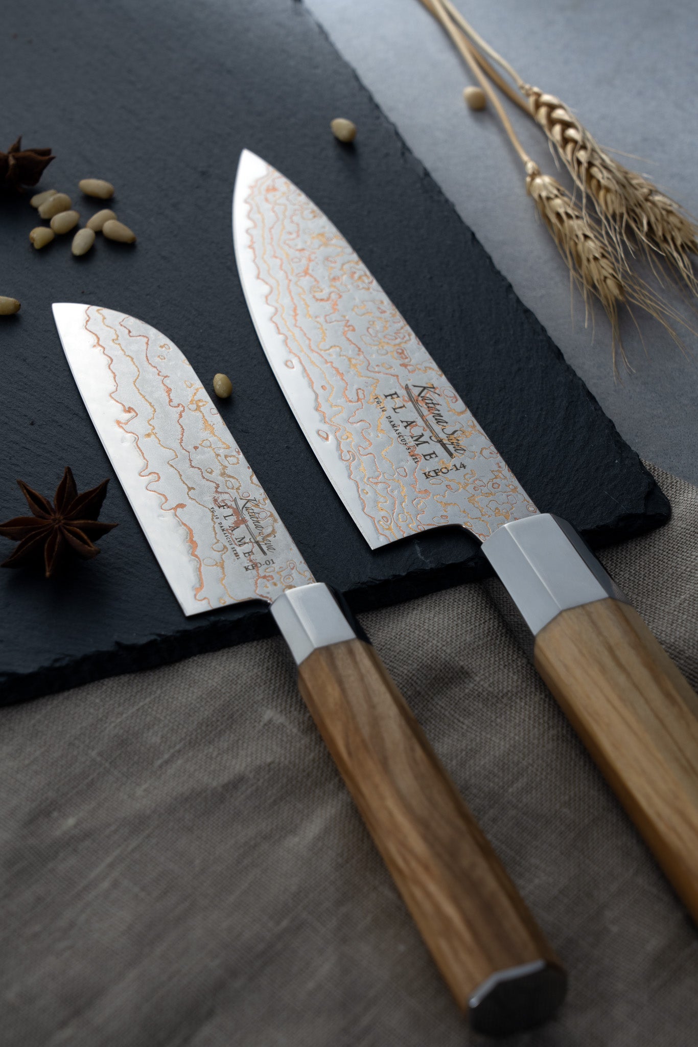 Katana Saya Flame 15cm Chef's Knife Olive Wood