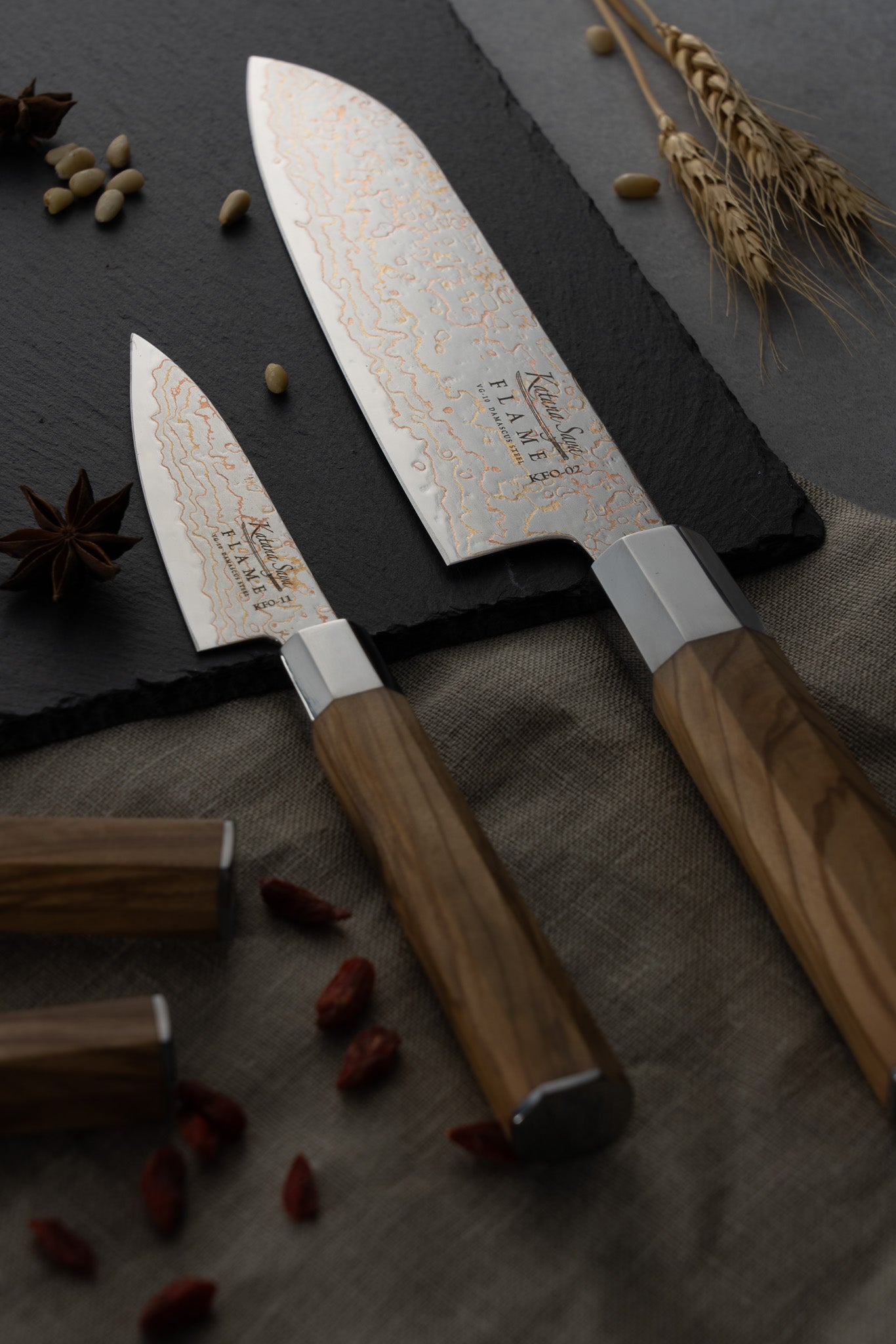 Katana Saya Flame 9cm Paring Knife Olive Wood