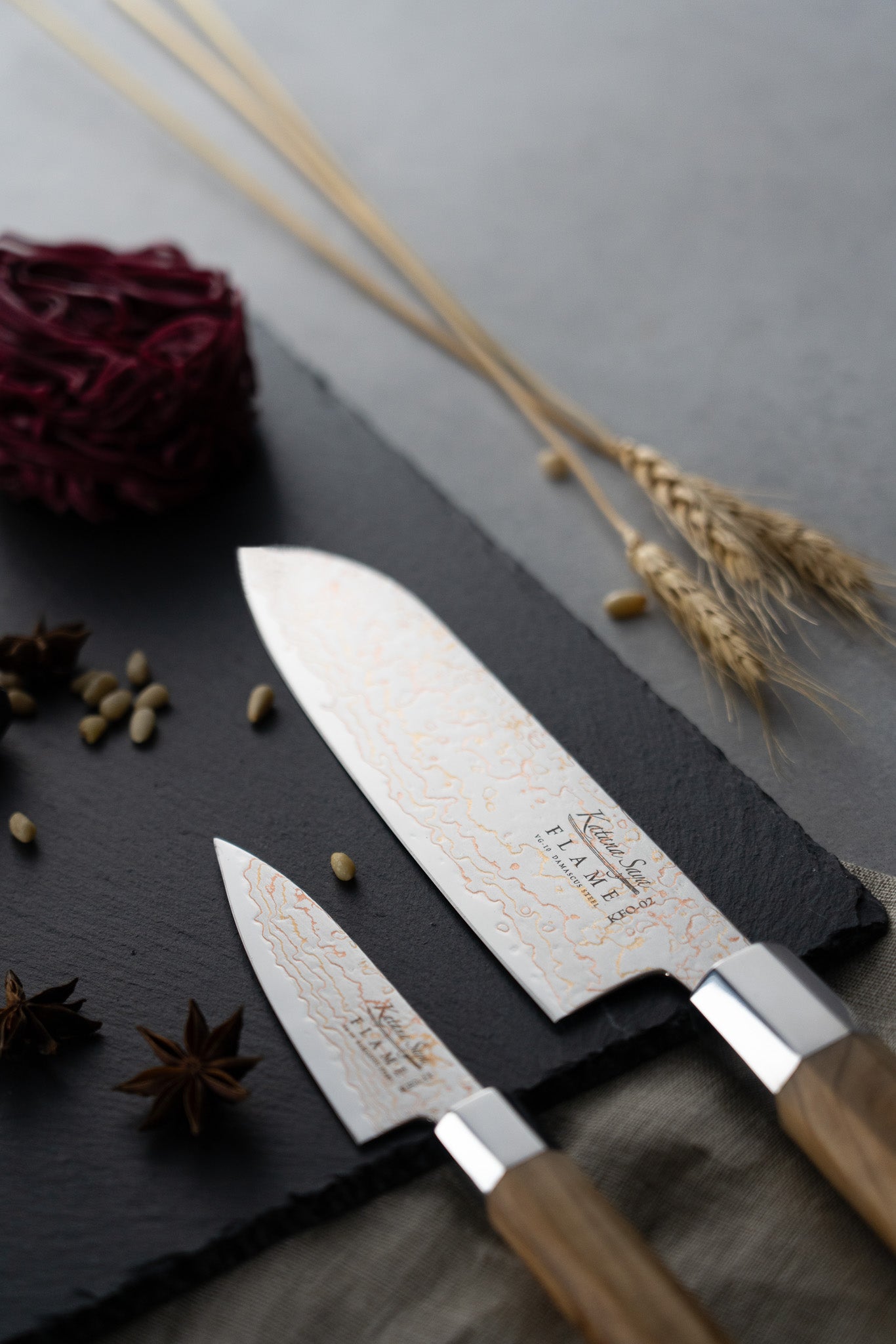 Katana Saya Flame 9cm Paring Knife Olive Wood