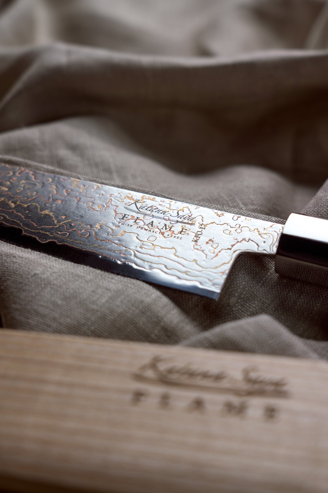 Katana Saya Flame Chef's Knife 20cm Olive Wood