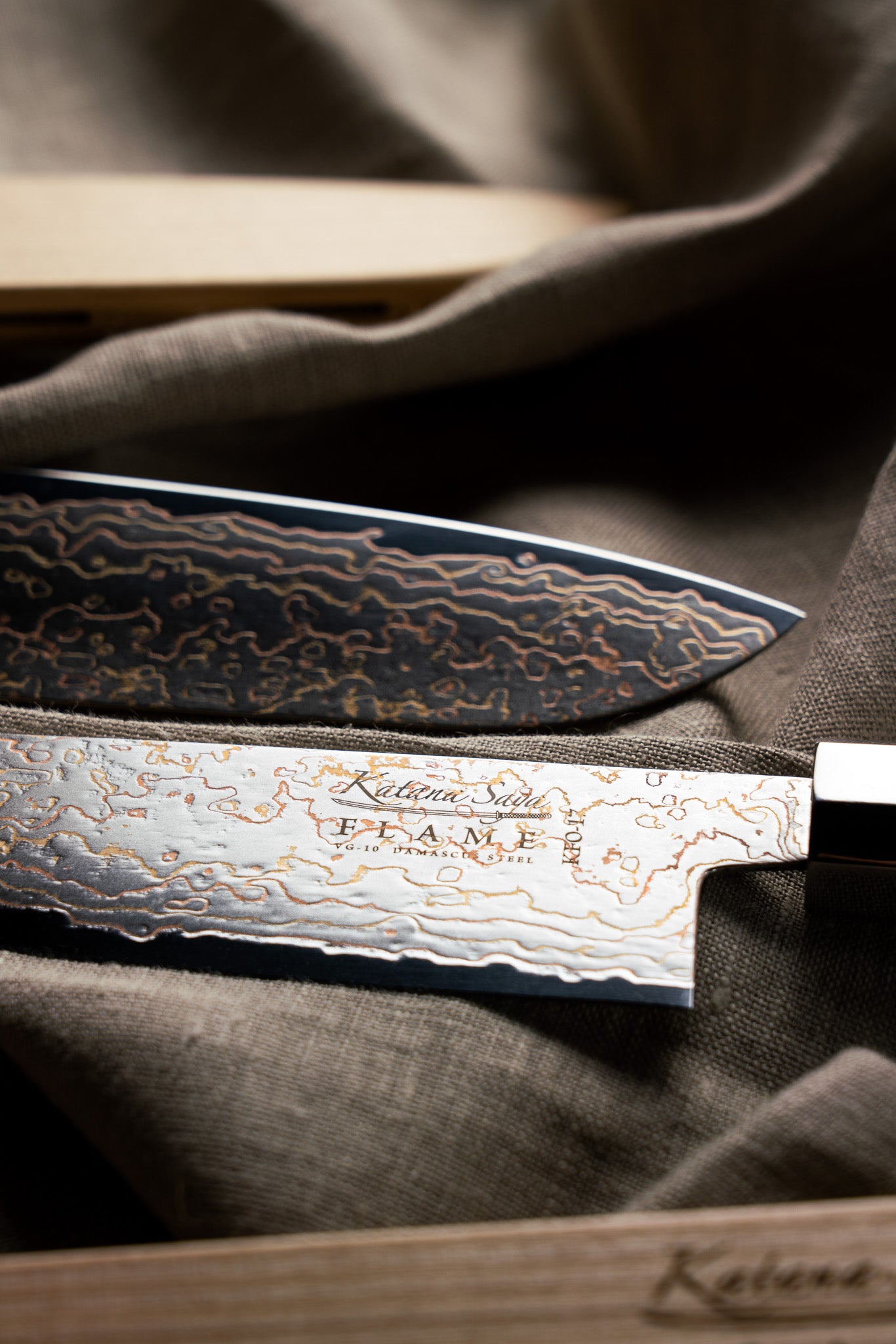 Katana Saya Flame Chef's Knife 20cm Olive Wood
