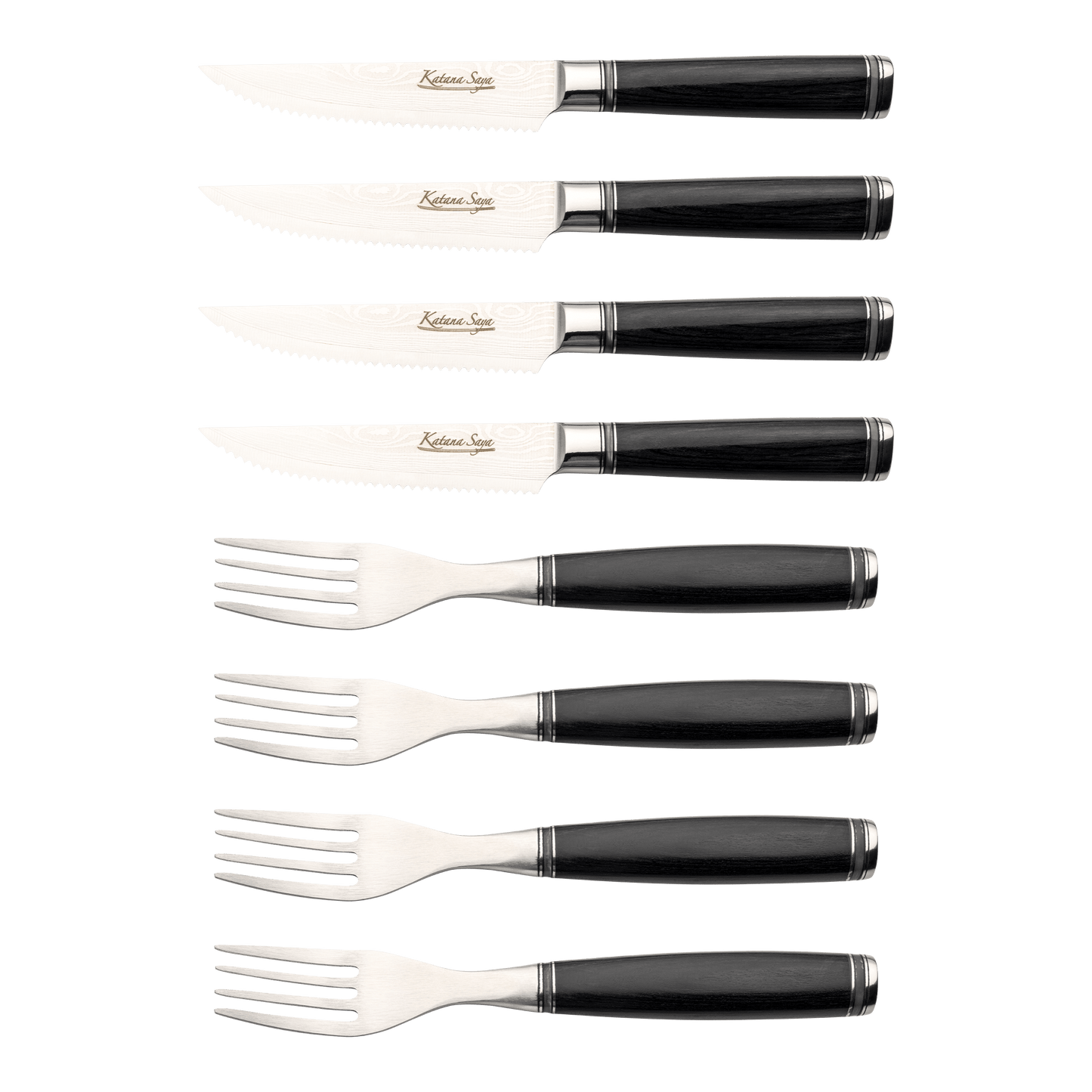 Katana Saya Pakkawood 8 Pce Steak Knife & Fork Set