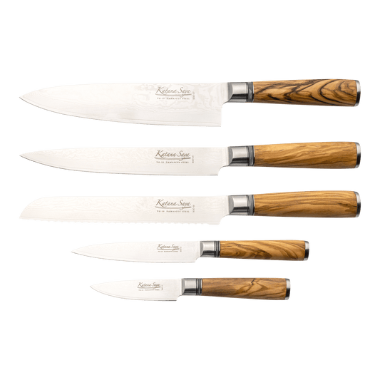 Katana Saya Olive Wood 6 Pce Knife Block Set