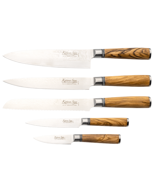 Katana Saya Olive Wood Knife Block Set 6 Piece