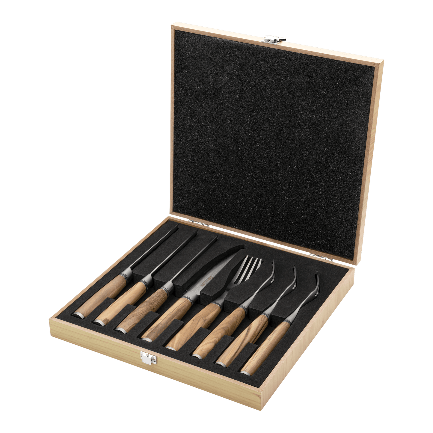 Katana Saya Olive Wood 8 Pce Steak Knife & Fork Set