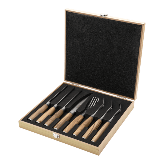 Katana Saya Olive Wood 8 Pce Steak Knife & Fork Set