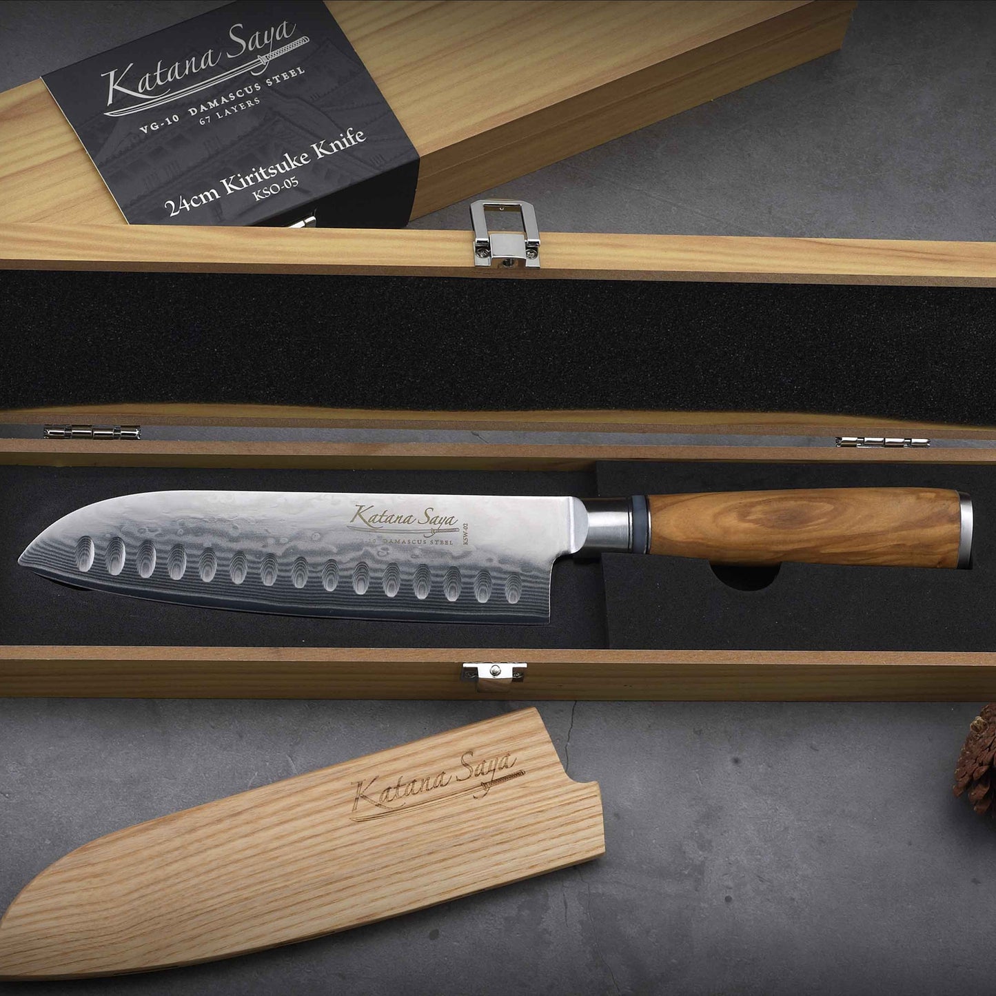 Katana Saya Olive Wood 18cm Santoku Knife