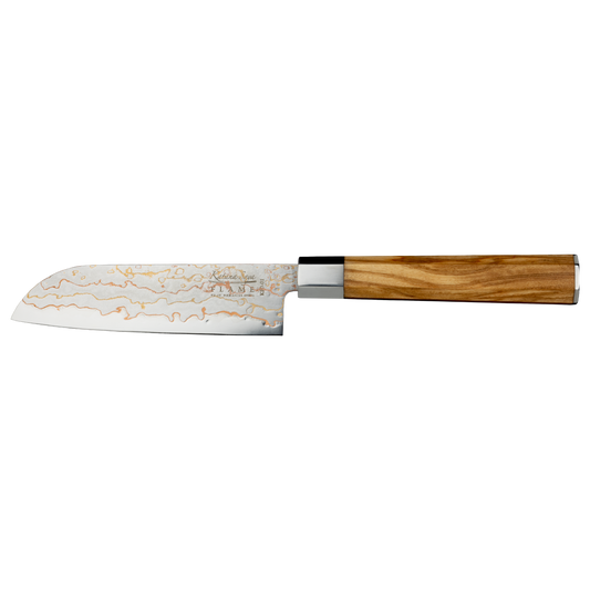 Katana Flame 12cm Santoku Knife Olive Wood
