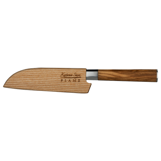 Katana Saya Flame 12cm Santoku Knife Olive Wood