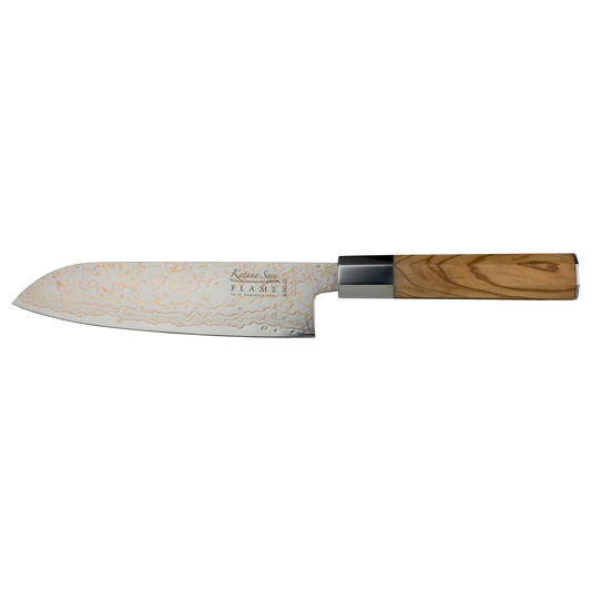 Katana Saya Flame 18cm Santoku Knife Olive Wood