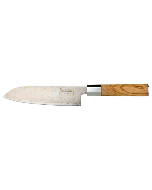 Katana Flame Santoku Knife 18cm Olive Wood