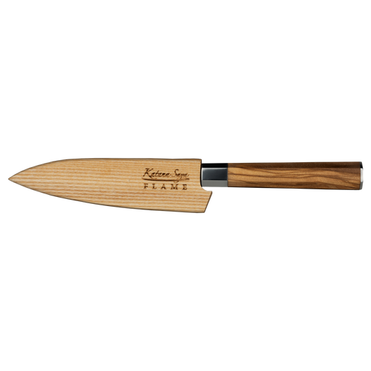 Katana Saya Flame 12cm Utility Knife Olive Wood