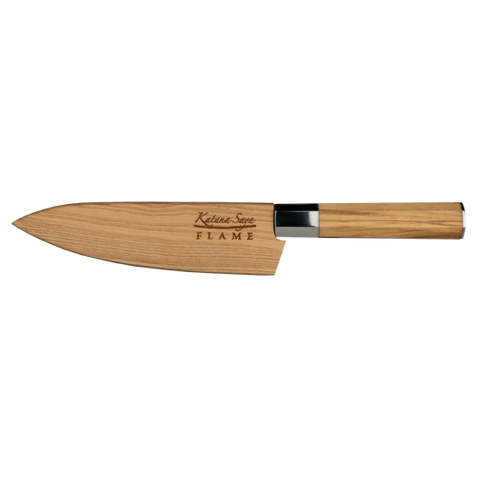 Katana Saya Flame 15cm Chef's Knife Olive Wood