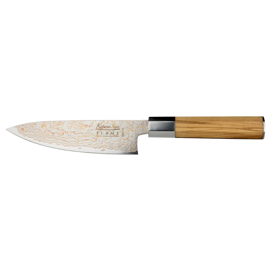 Katana Saya Flame 15cm Chef's Knife Olive Wood