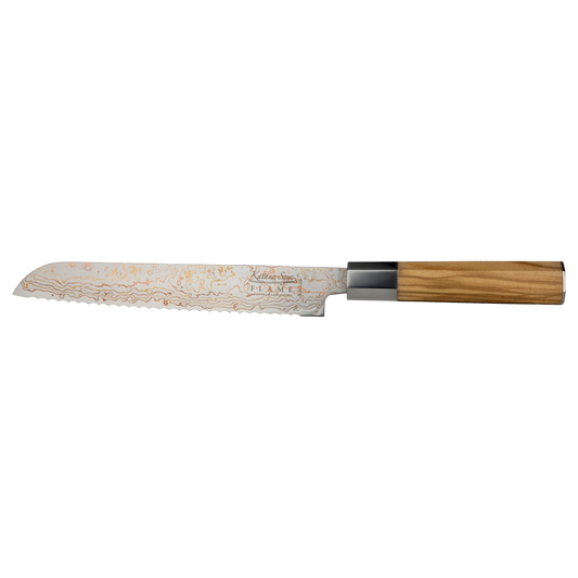 Katana Flame Bread Knife 20cm Olive Wood