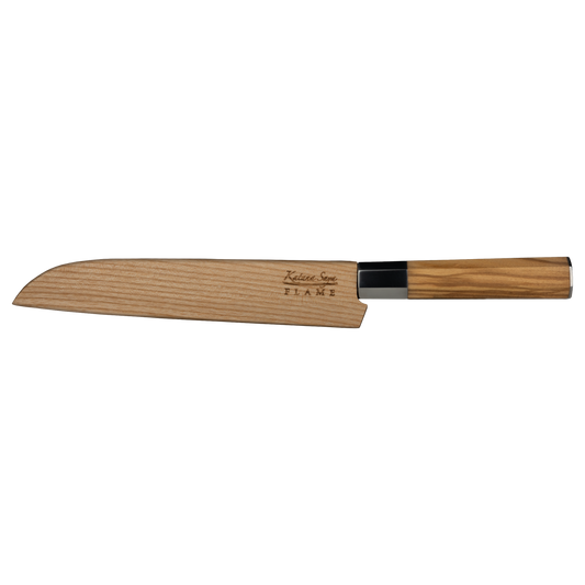 Katana Saya Flame Bread Knife 20cm Olive Wood