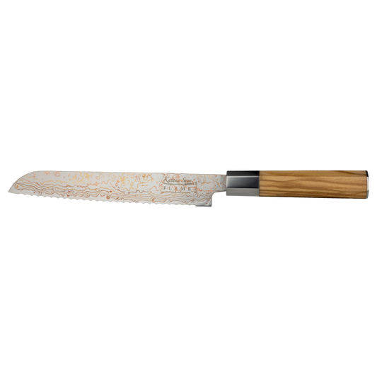 Katana Saya Flame Bread Knife 20cm Olive Wood
