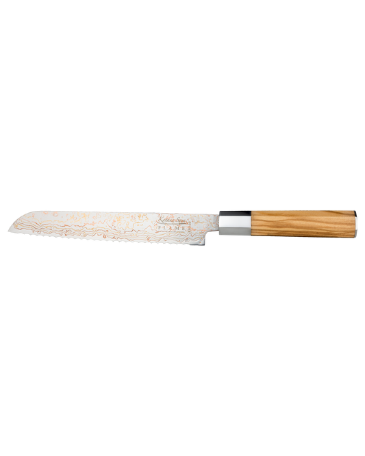 Katana Flame Bread Knife 20cm Olive Wood