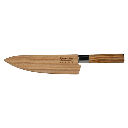 Katana Saya Flame Chef's Knife 20cm Olive Wood