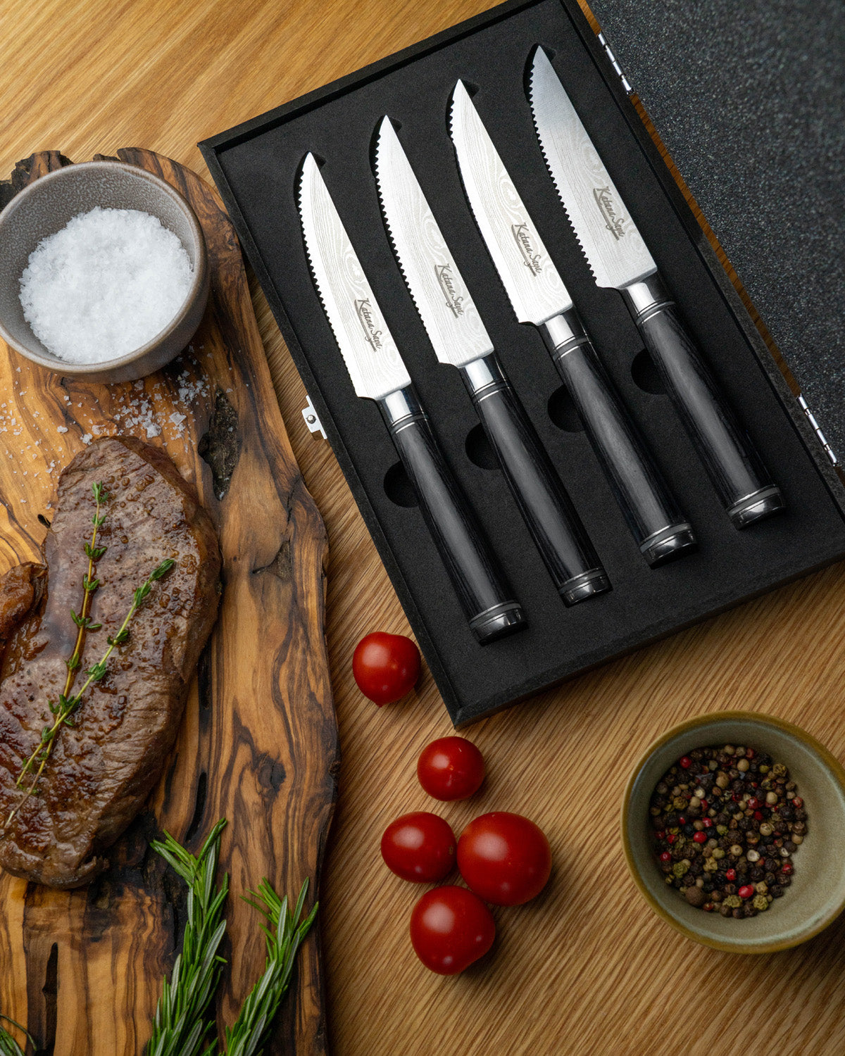 Katana Saya Pakkawood Steak Knife Set 4 Pce