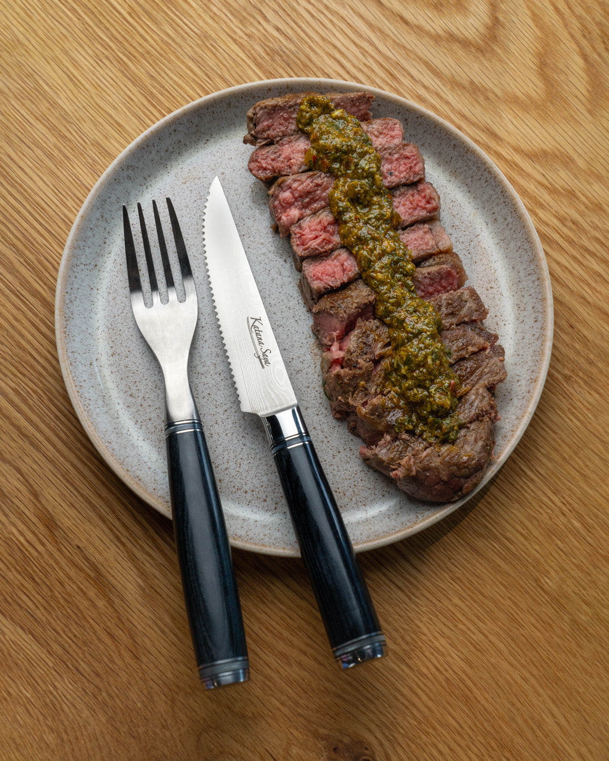 Katana Saya Pakkawood Steak Knife & Fork Set 8 Pce