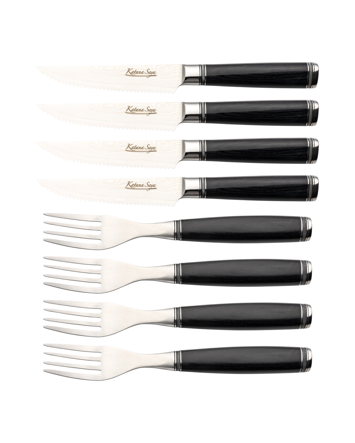 Katana Saya Pakkawood Steak Knife & Fork Set 8 Pce