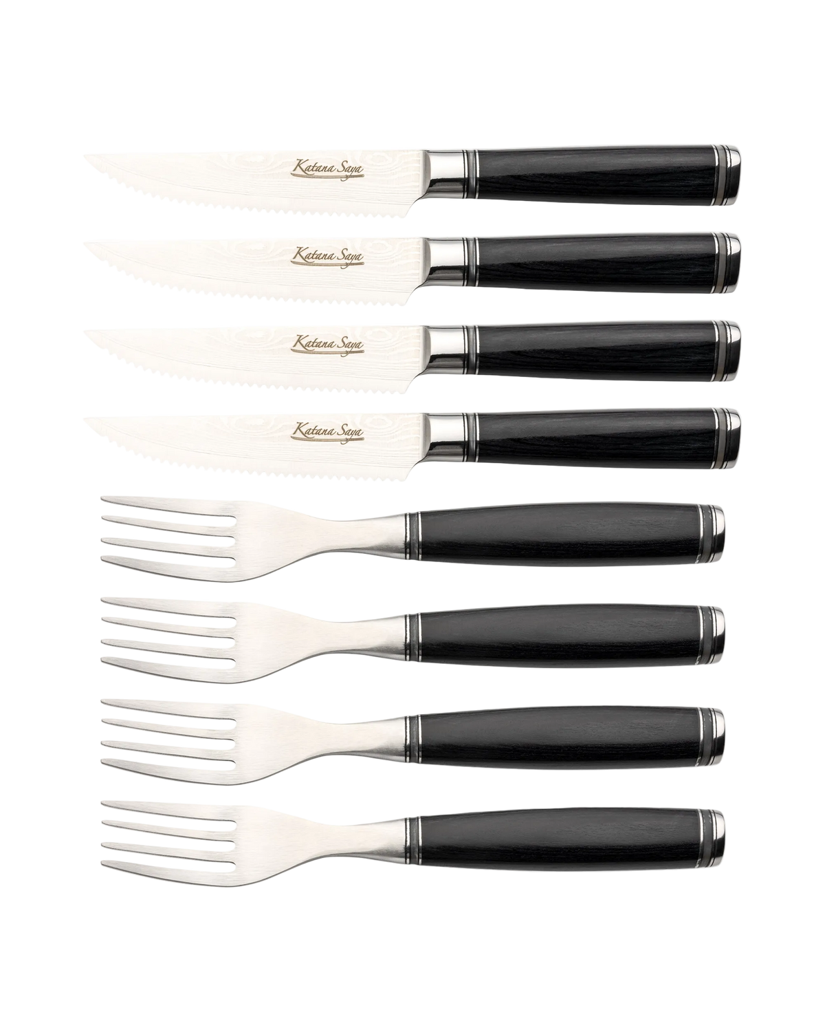 Katana Saya Pakkawood Steak Knife & Fork Set 8 Piece