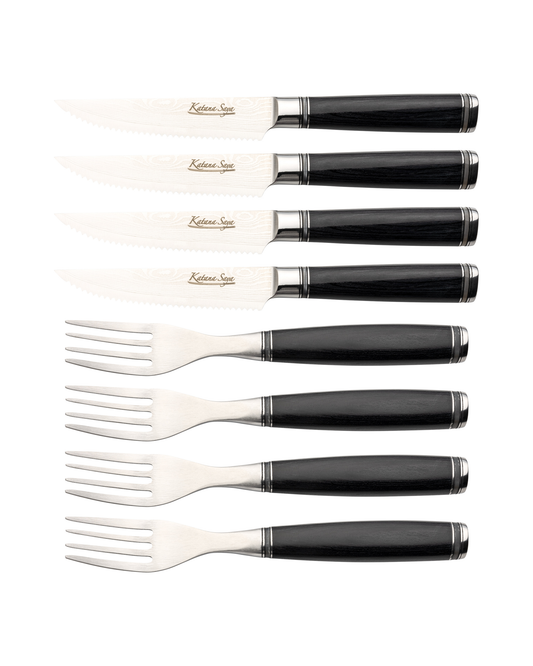 Katana Saya Pakkawood Steak Knife & Fork Set 8 Pce