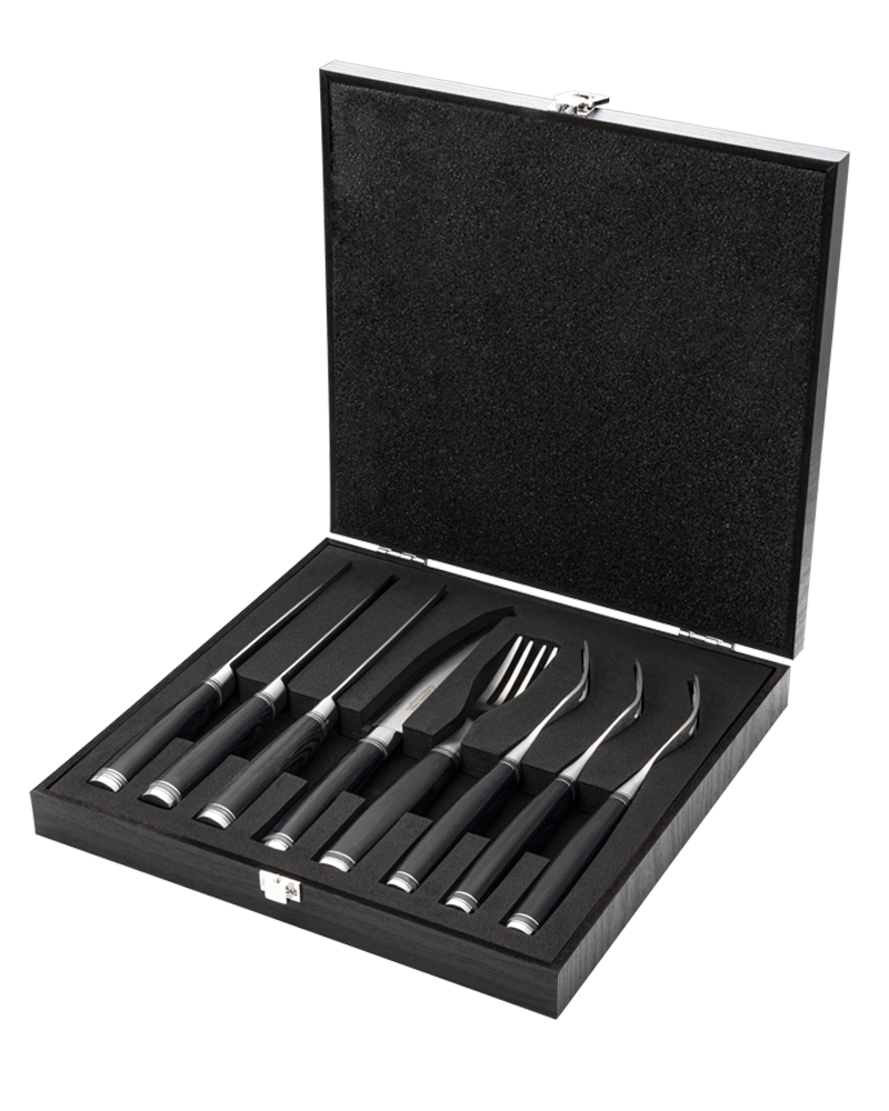 Katana Saya Pakkawood Steak Knife & Fork Set 8 Pce