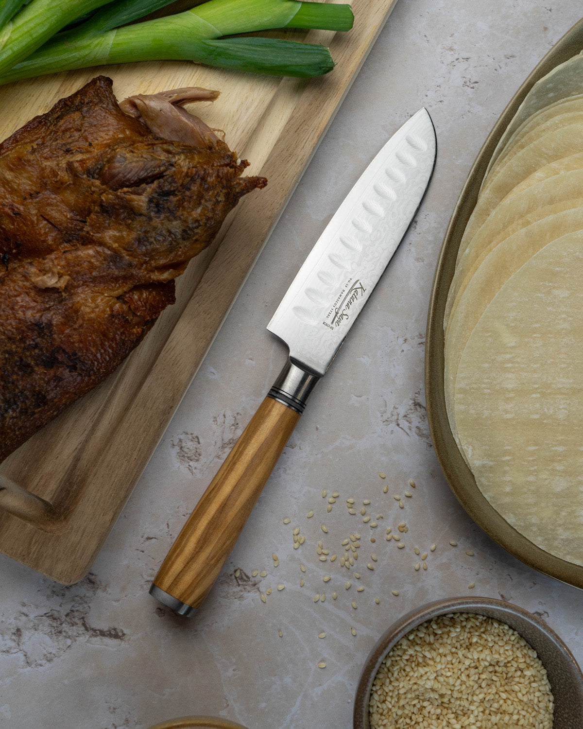Katana Saya Olive Wood Santoku Knife 12cm