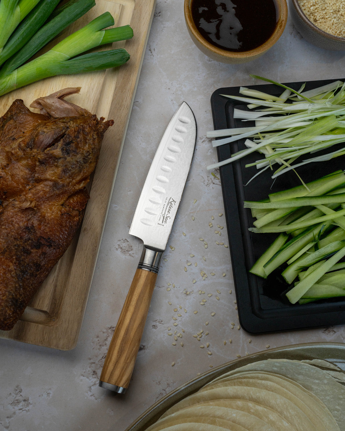 Katana Saya Olive Wood Santoku Knife 12cm