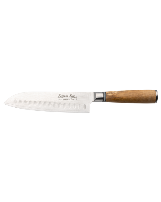 Katana Saya Olive Wood Santoku Knife 18cm