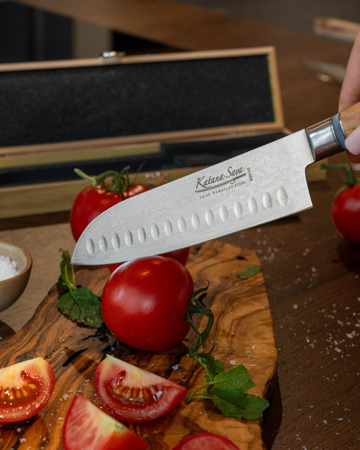Katana Saya Olive Wood Santoku Knife 18cm