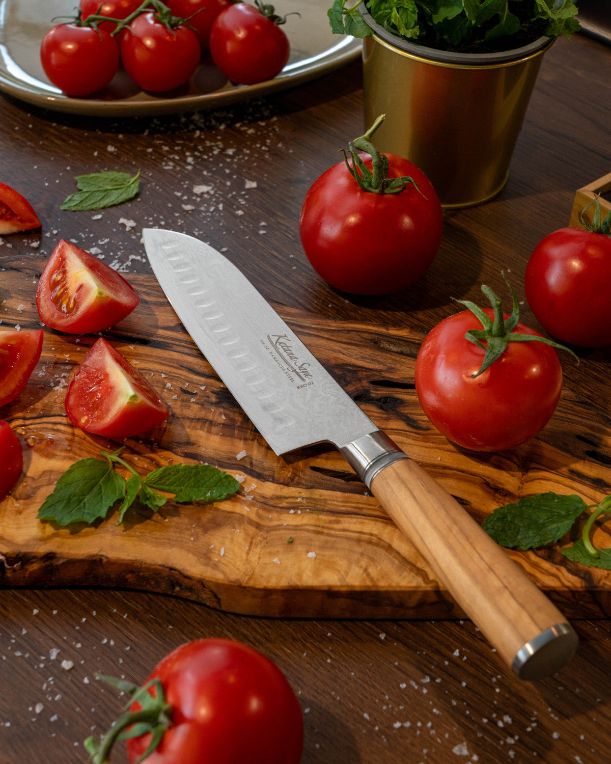 Katana Saya Olive Wood Santoku Knife 18cm
