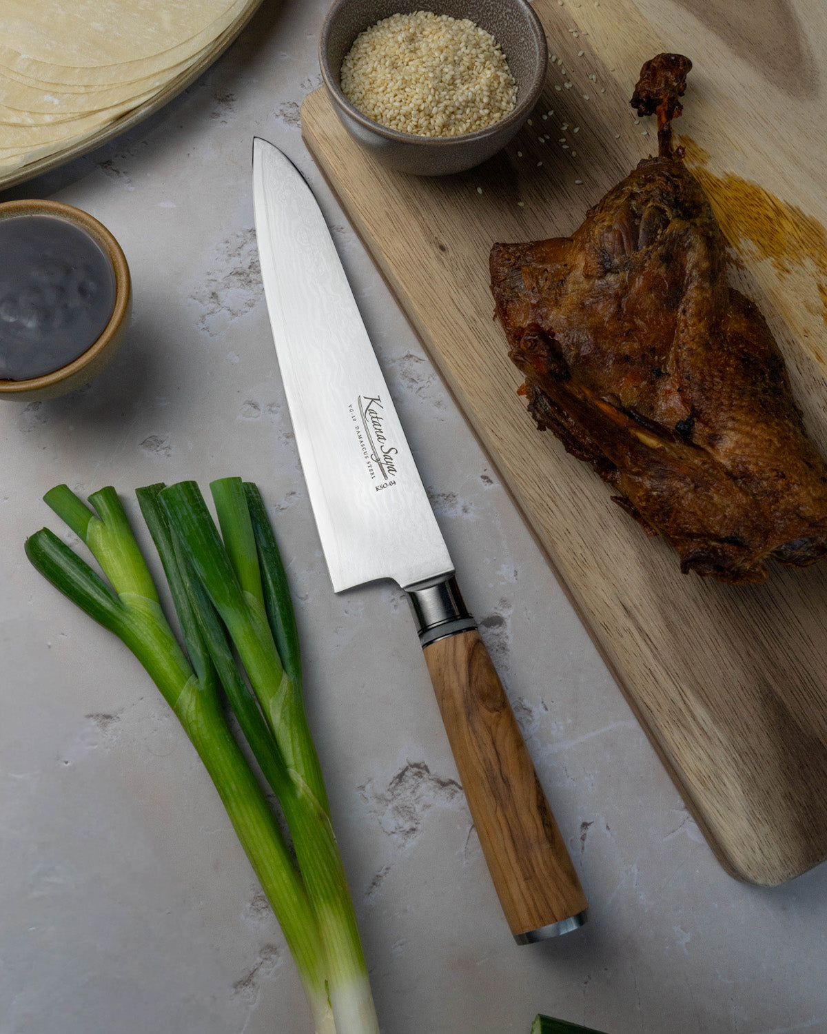 Katana Saya Olive Wood Gyuto Knife 20cm