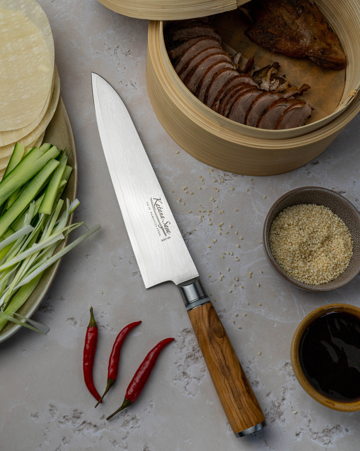 Katana Saya Olive Wood Gyuto Knife 20cm